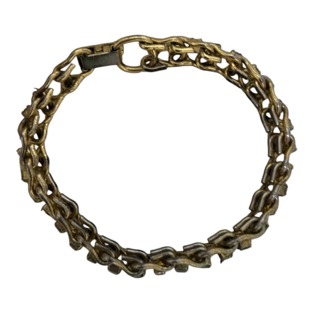 Interlocking Chain Bracelet with CZ Stones and a  Fold Over Clasp Gold-Tone W
